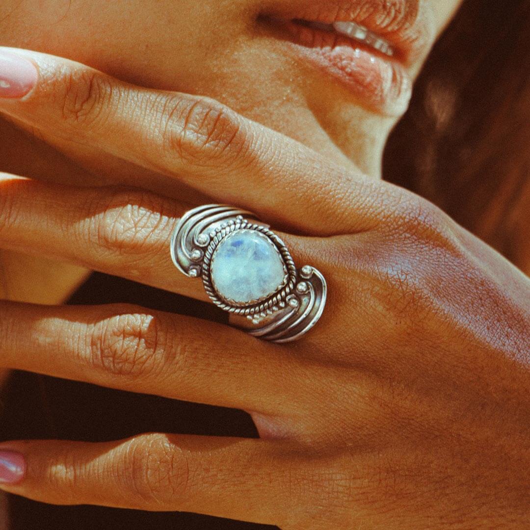 Bohemian Teardrop Moonstone Ring – Boho Magic Jewelry