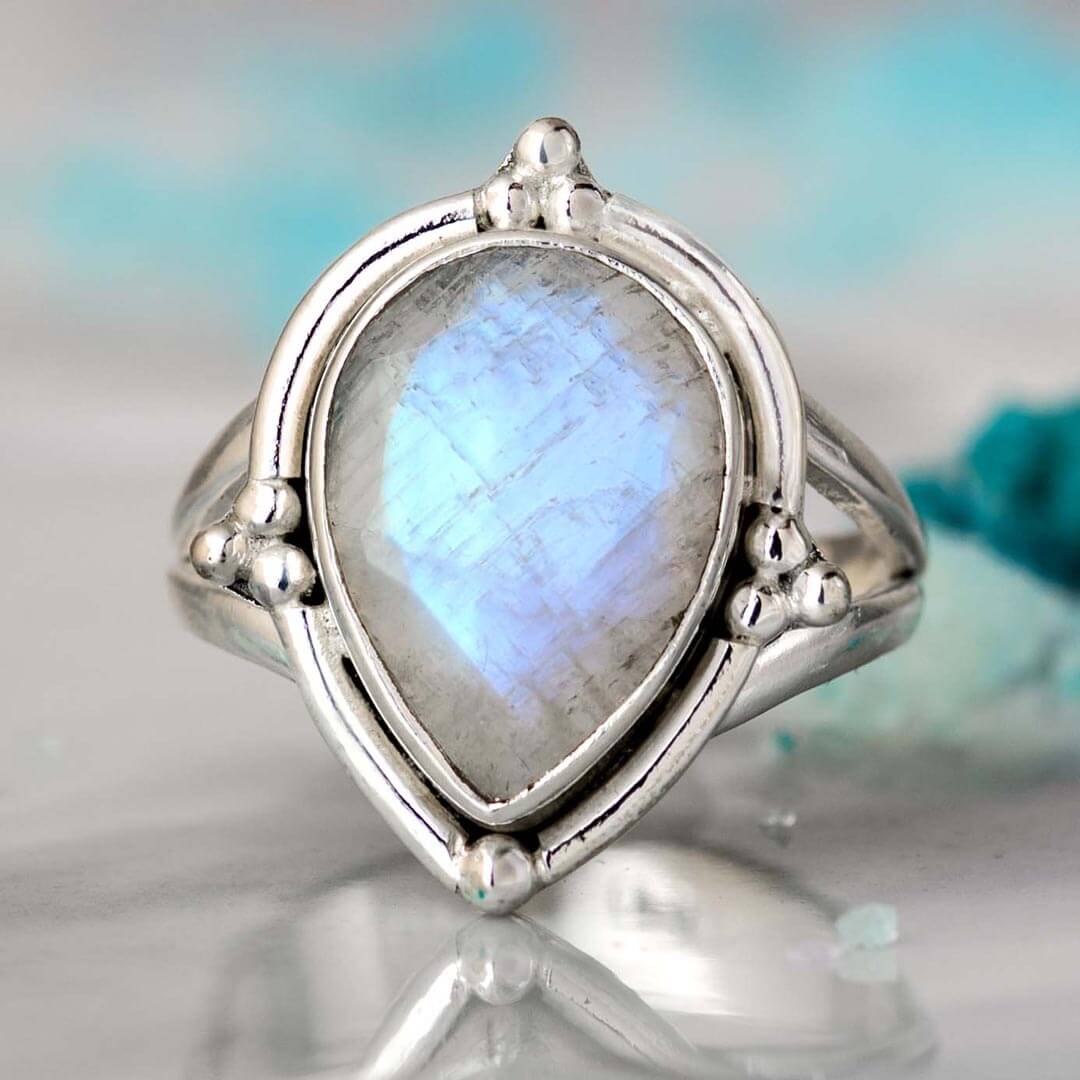 Teardrop Faceted Moonstone Ring – Boho Magic Jewelry