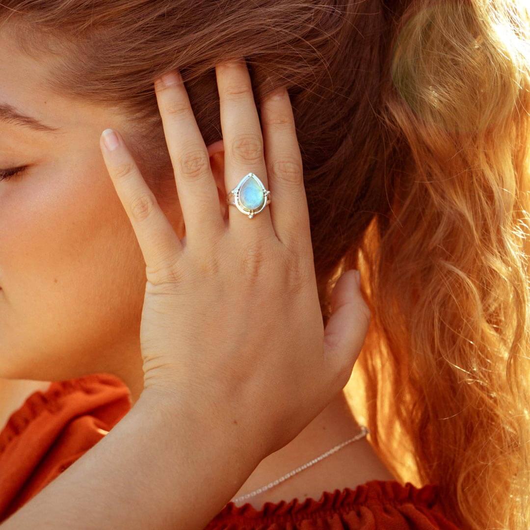 Teardrop Faceted Moonstone Ring