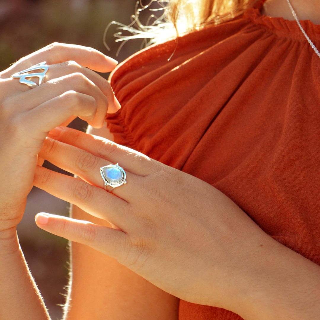 Teardrop Faceted Moonstone Ring