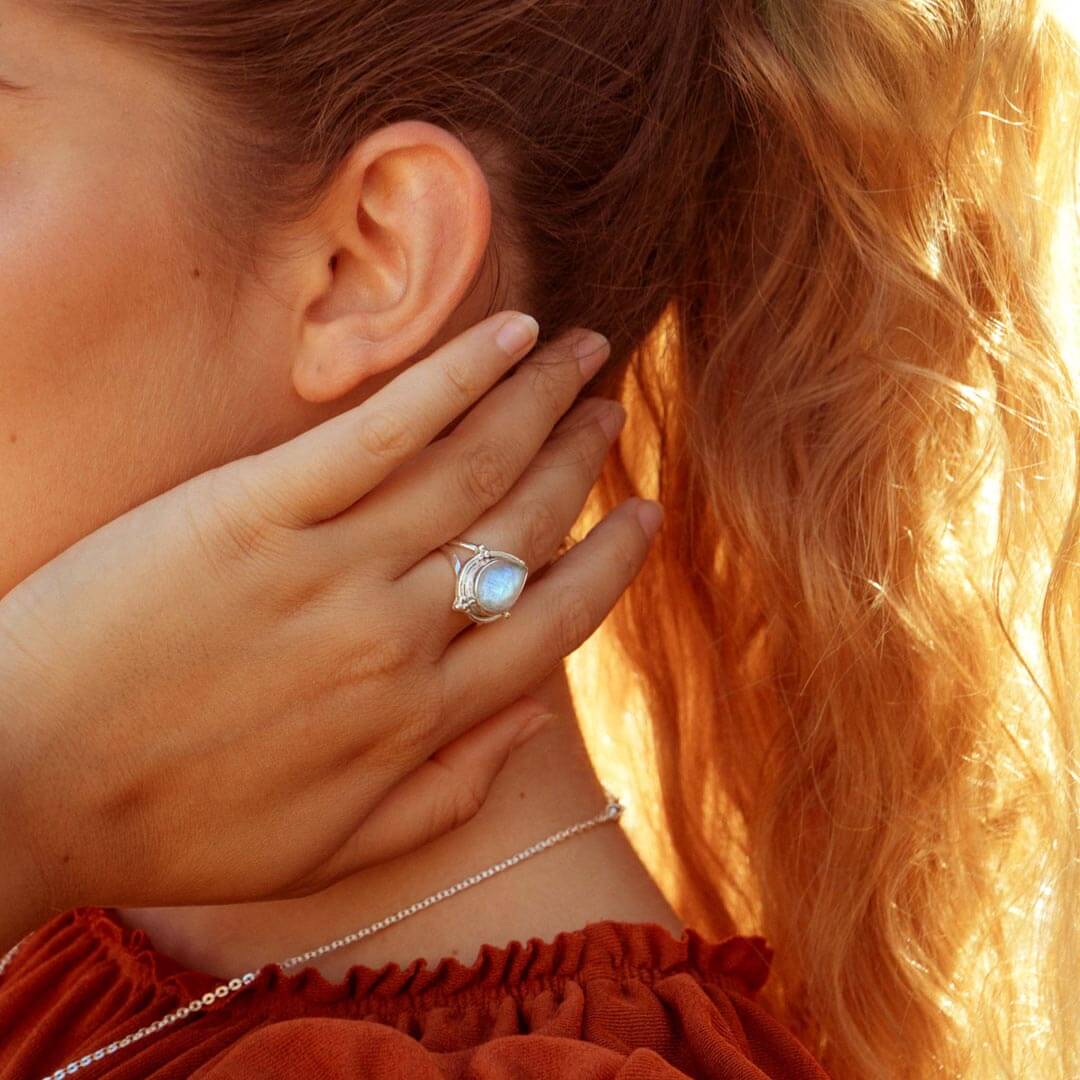 Teardrop Faceted Moonstone Ring