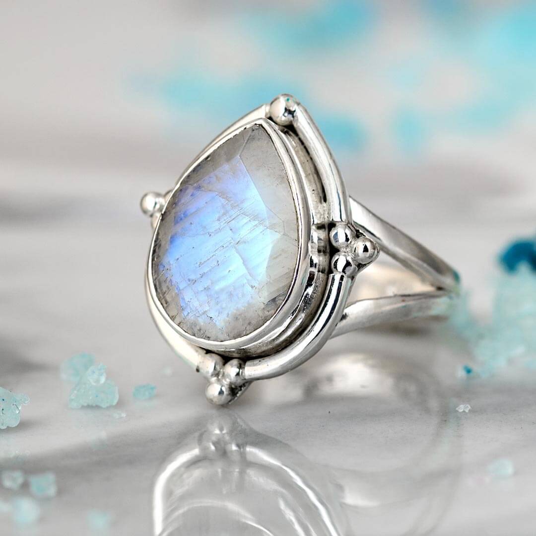 Teardrop Faceted Moonstone Ring