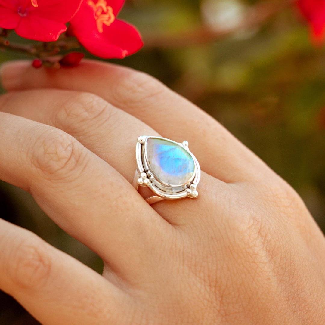 Teardrop Faceted Moonstone Ring