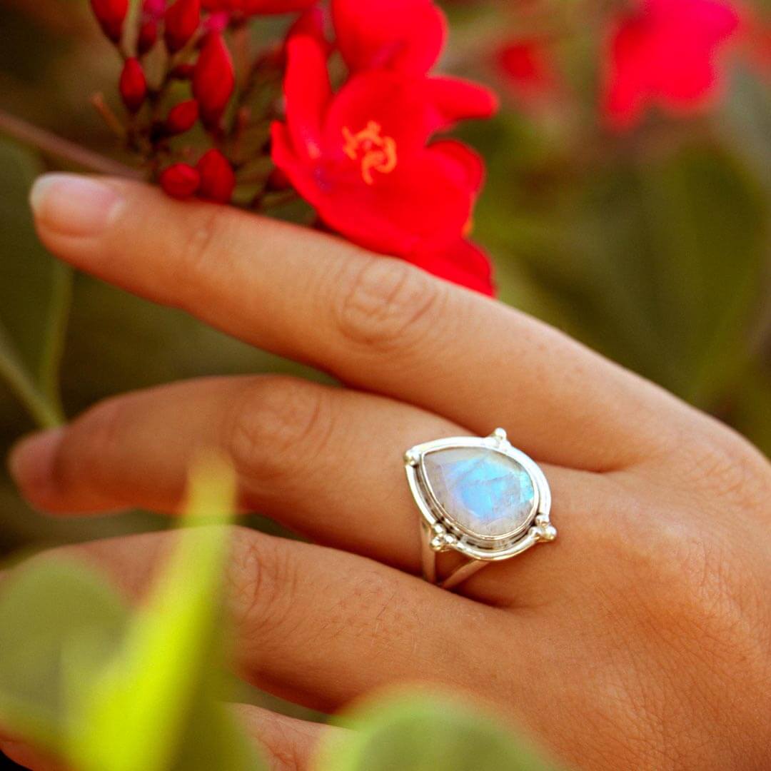 Teardrop Faceted Moonstone Ring