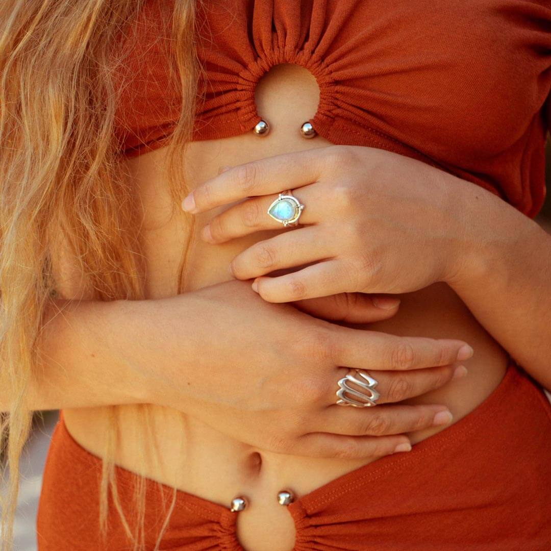 Teardrop Faceted Moonstone Ring