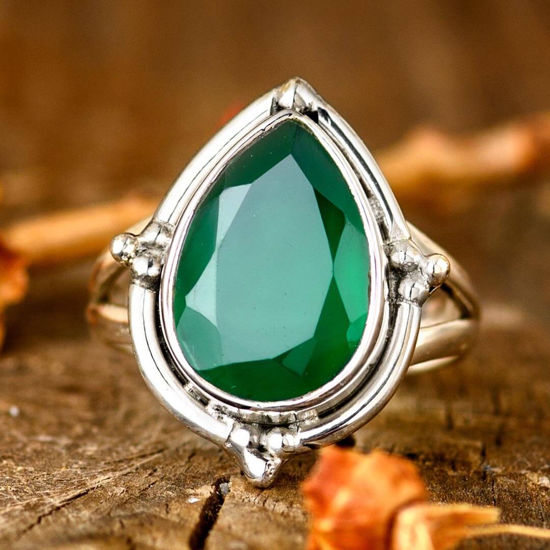 Teardrop Green Onyx Ring – Boho Magic Jewelry