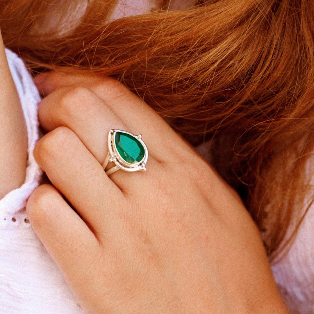 Teardrop Green Onyx Ring