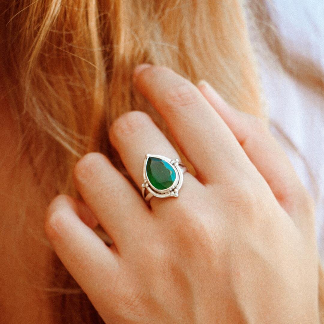 Teardrop Green Onyx Ring