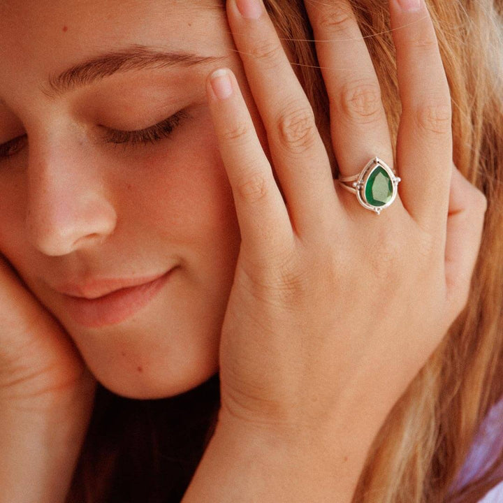 Teardrop Green Onyx Ring