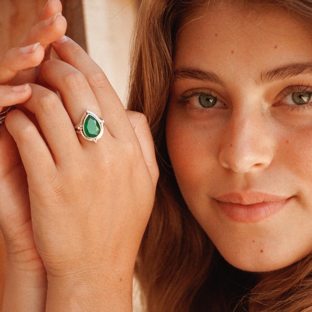 Teardrop Green Onyx Ring