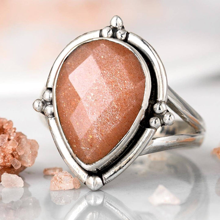 Teardrop Peach Moonstone Ring