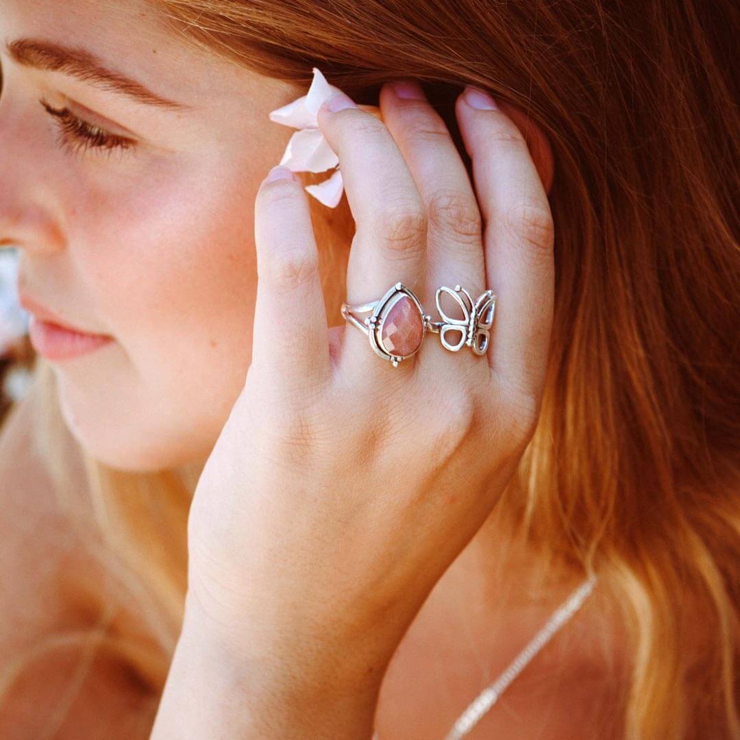 Teardrop Peach Moonstone Ring