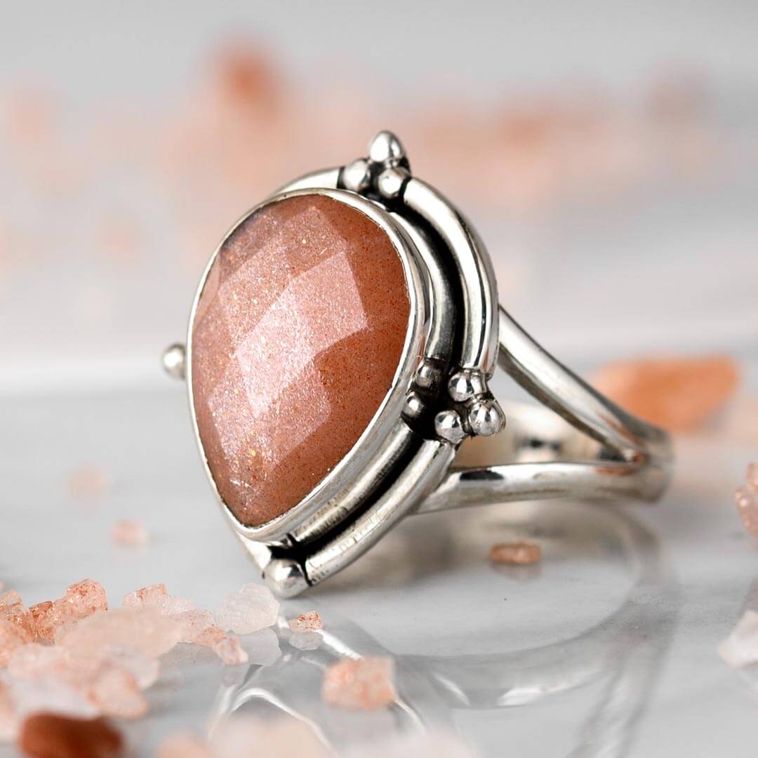Teardrop Peach Moonstone Ring