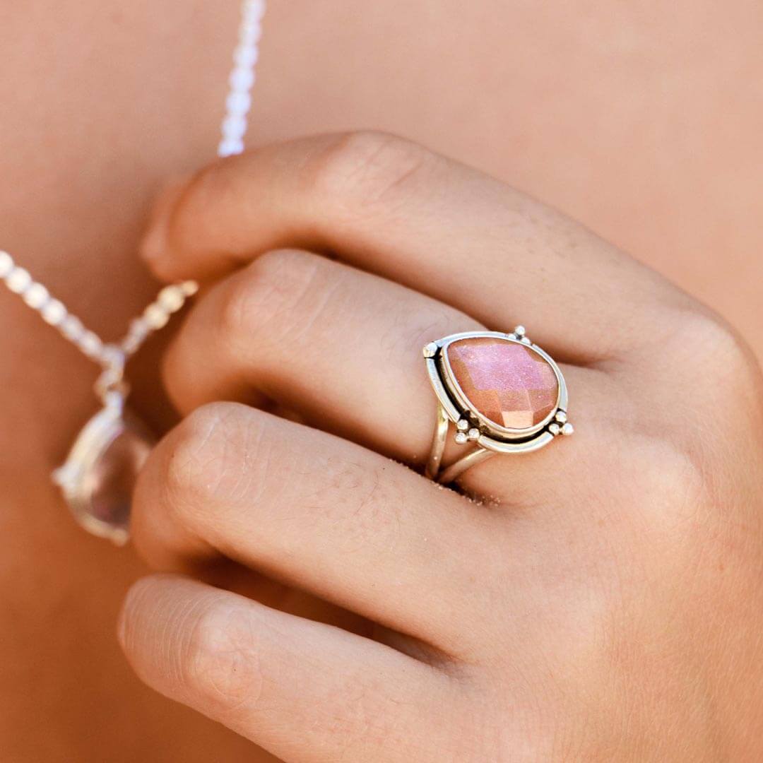 Teardrop Peach Moonstone Ring