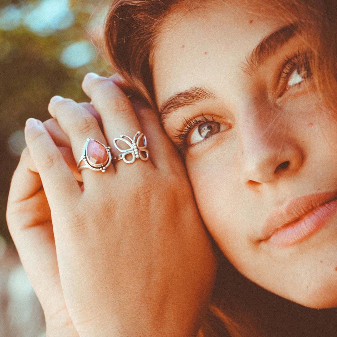 Stunning Natural Pink Moonstone Ring - 925 Sterling Silver, Handmade Bezel Setting (All Sizes)