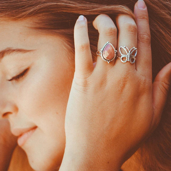 Teardrop Peach Moonstone Ring