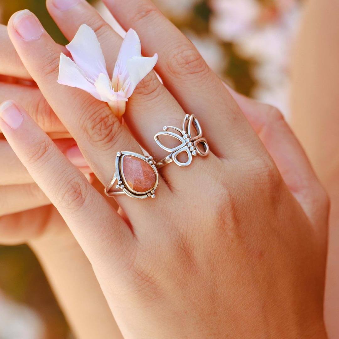 Teardrop Peach Moonstone Ring