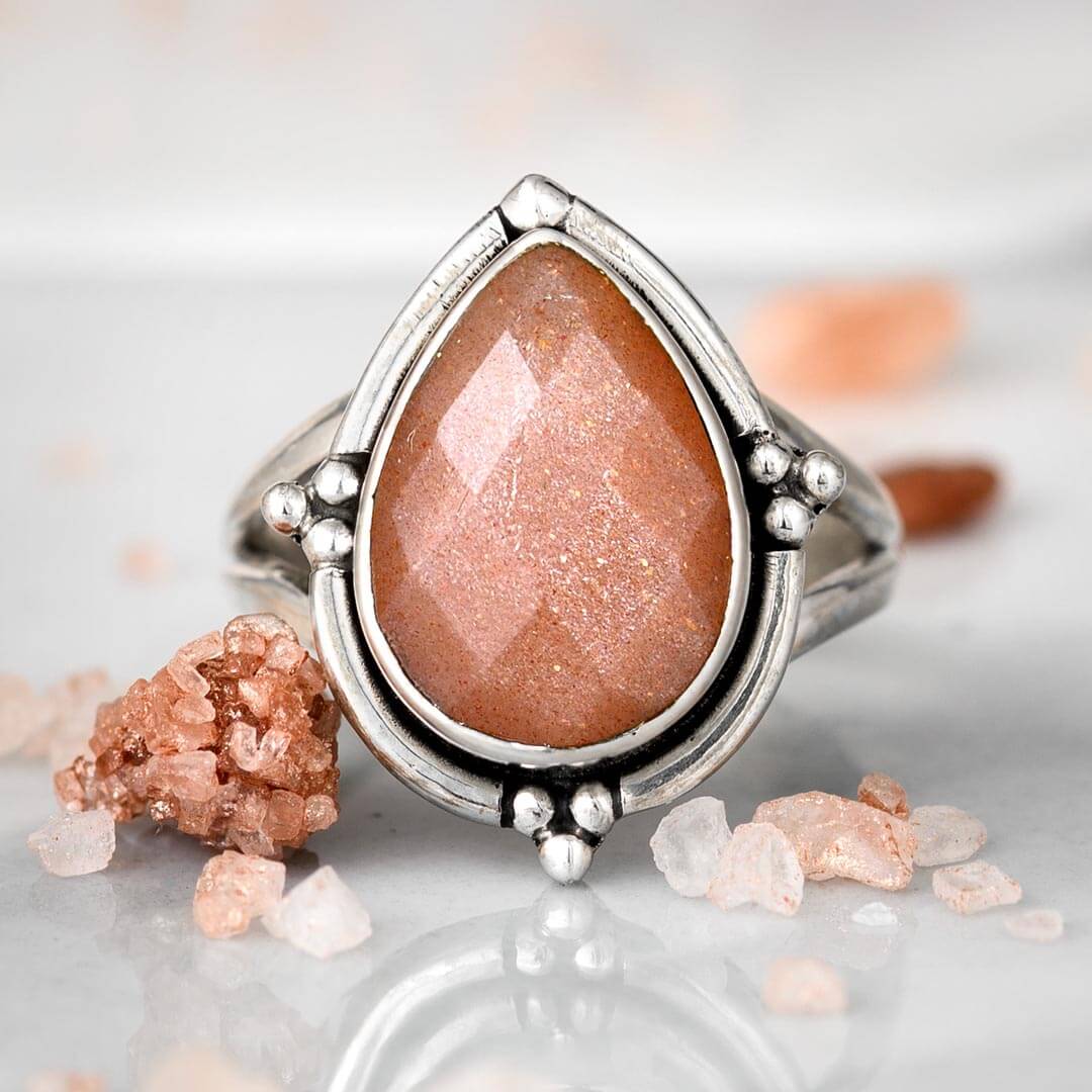 Teardrop Peach Moonstone Ring