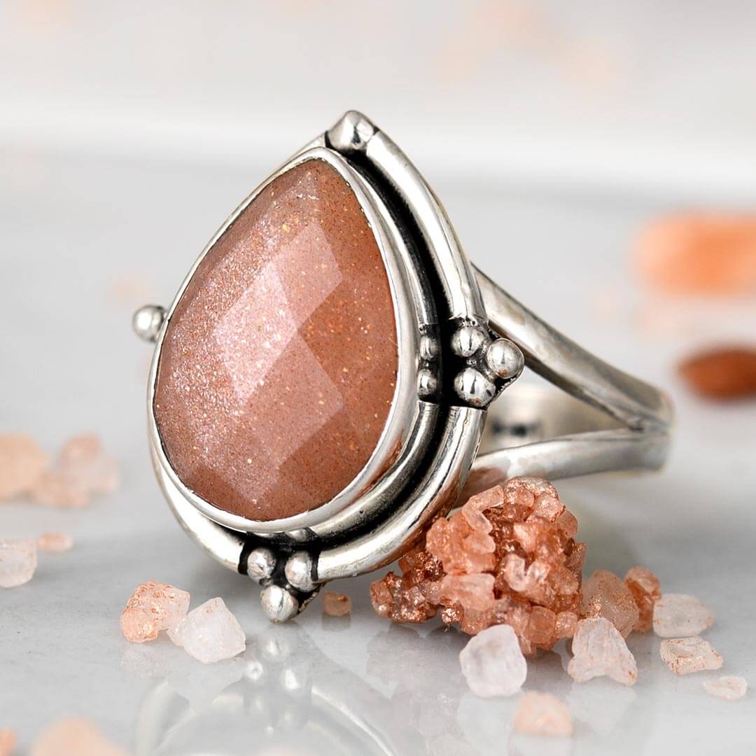 Teardrop Peach Moonstone Ring