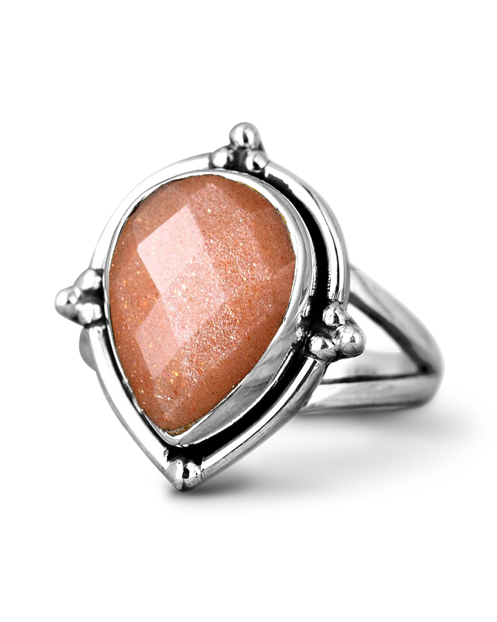 Teardrop Peach Moonstone Ring