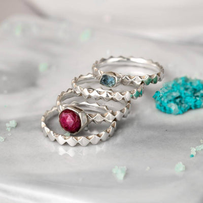 Ruby and Aquamarine Stackable Ring Set - Boho Magic