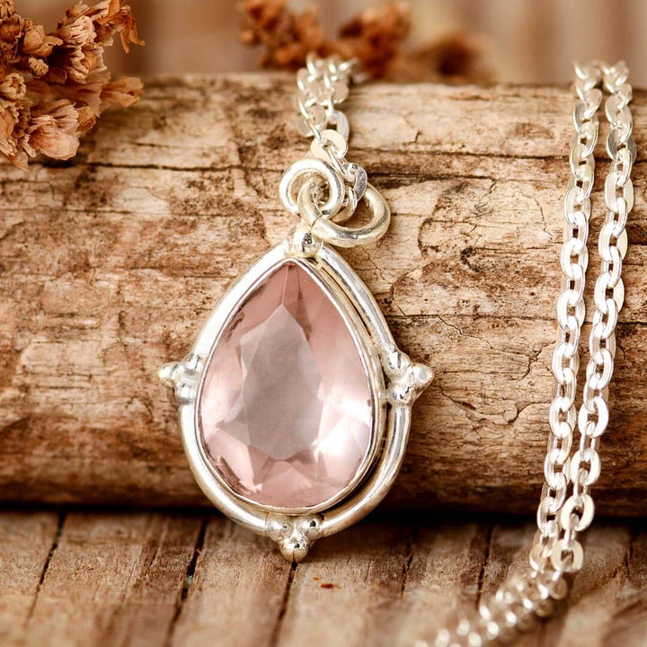 Teardrop Rose Quartz Necklace