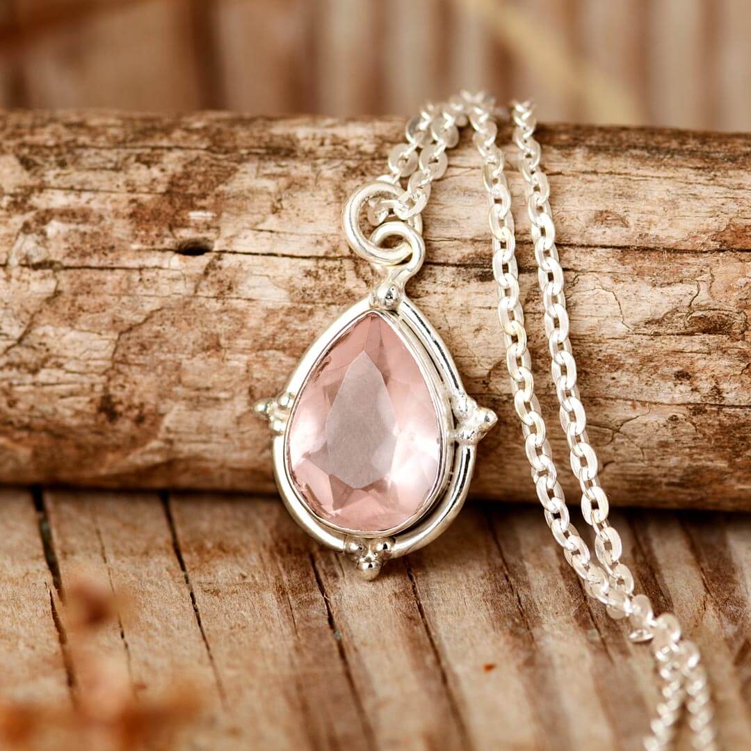 Buy Genuine rose quartz pendant necklace, Handmade gemstone silver jewelry  online at aStudio1980.com