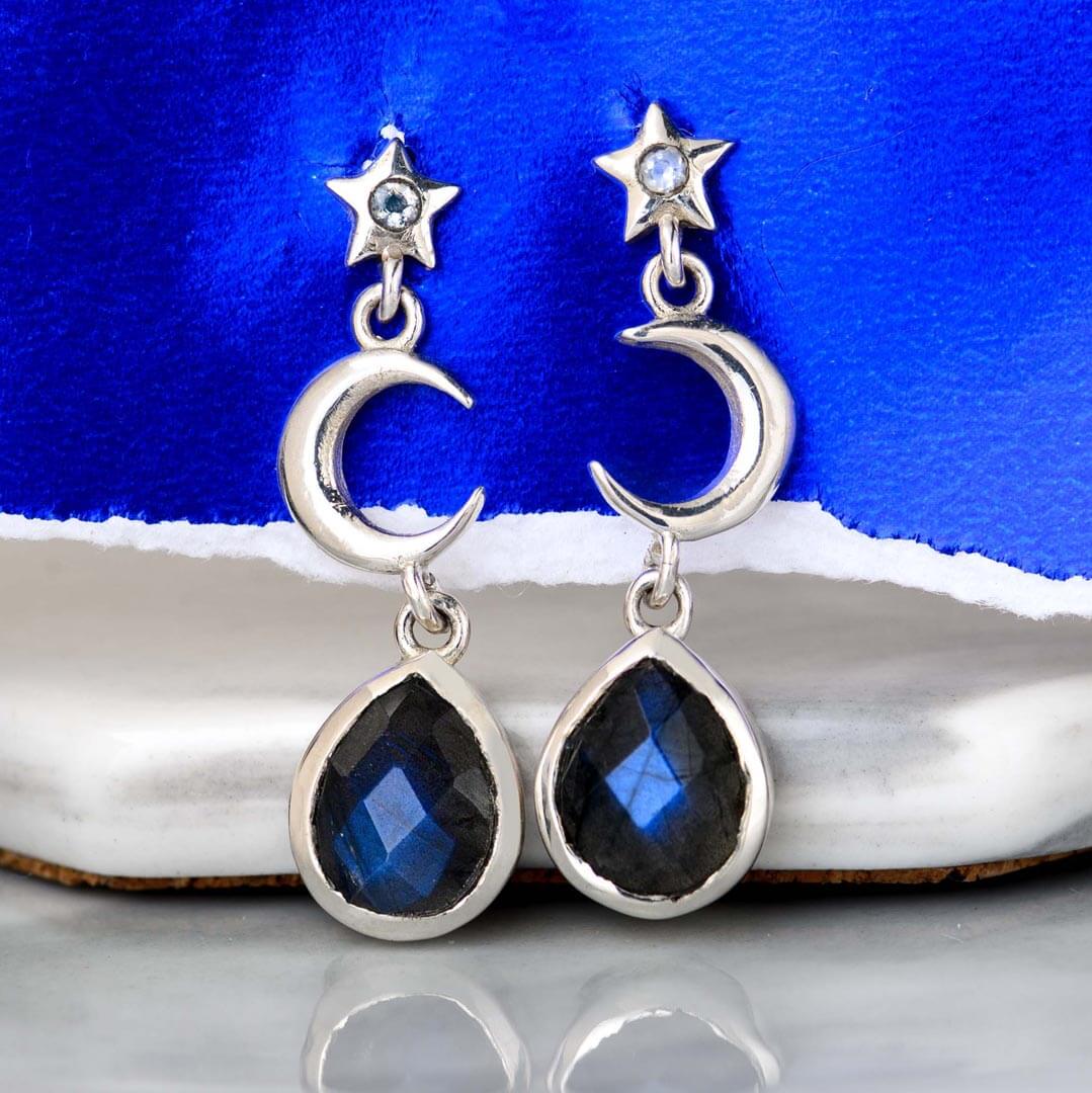 Moon and Star Labradorite Earrings