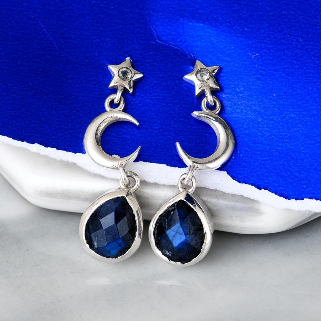 Moon and Star Labradorite Earrings