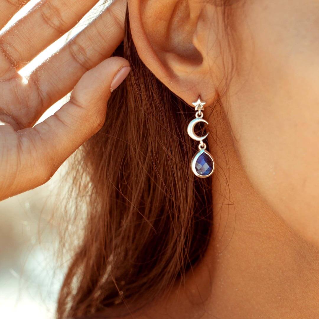 Moon and Star Labradorite Earrings