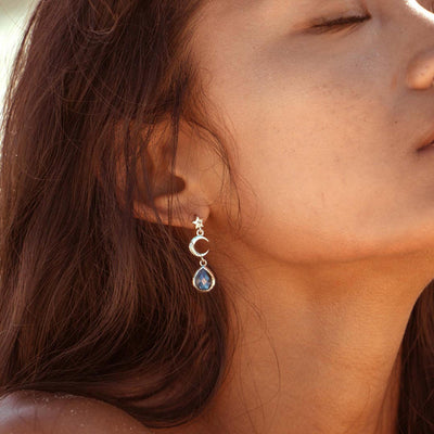Moon and Star Labradorite Earrings - Boho Magic