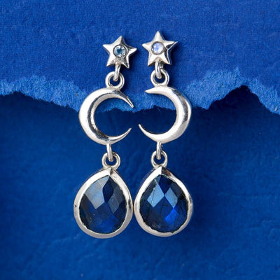 Moon and Star Labradorite Earrings - Boho Magic
