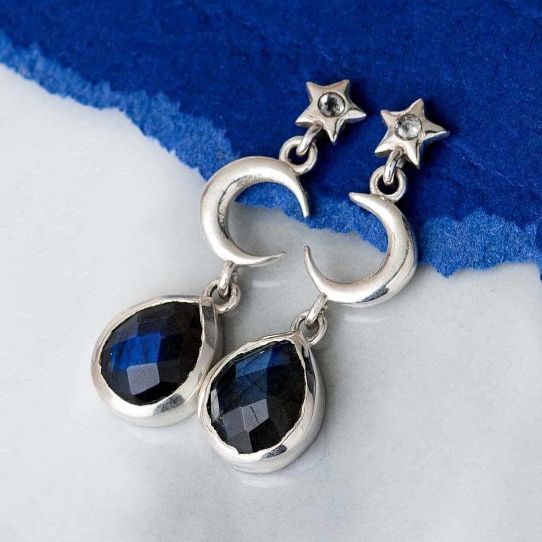 Moon and Star Labradorite Earrings