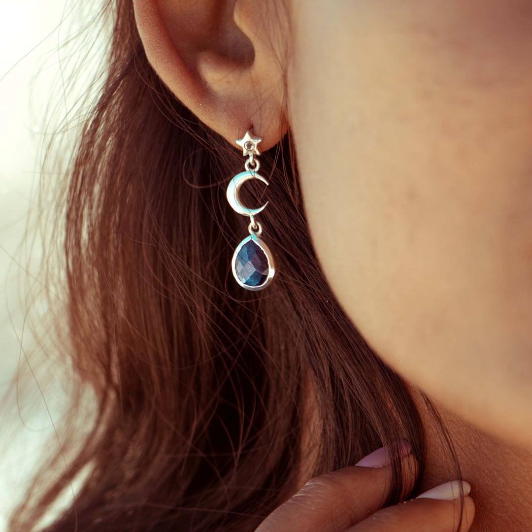 Moon and Star Labradorite Earrings