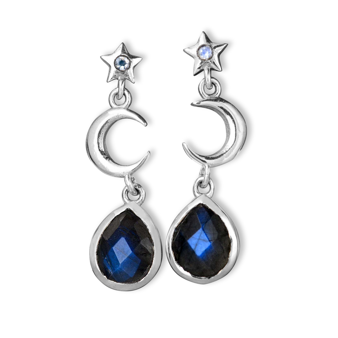 Moon and Star Labradorite Earrings