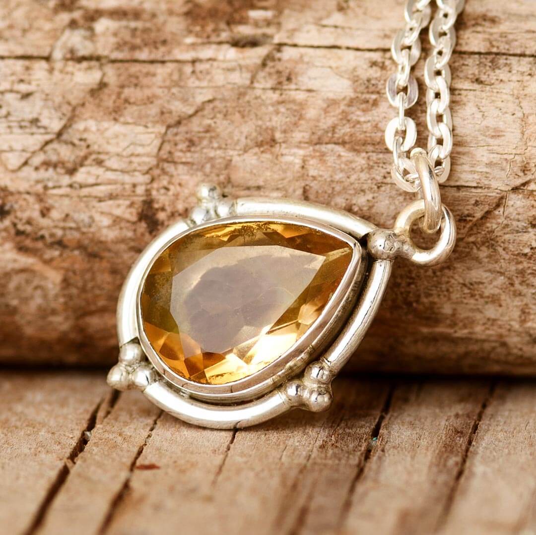 Teardrop Citrine Crystal Necklace