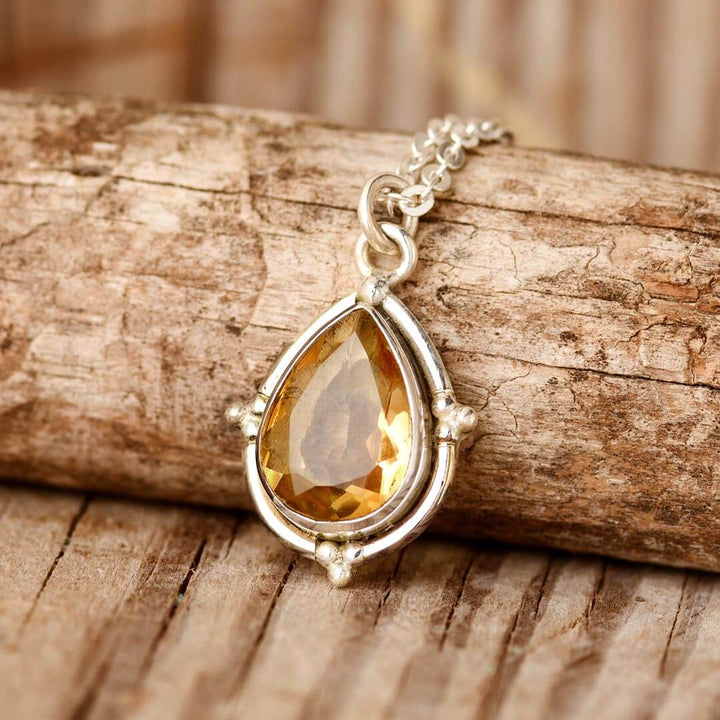 Teardrop Citrine Crystal Necklace