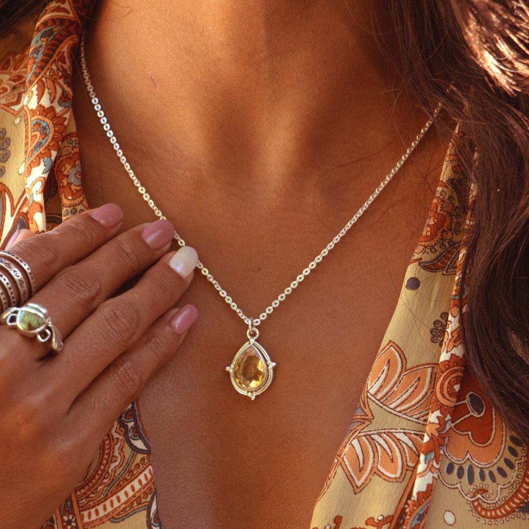 Teardrop Citrine Crystal Necklace