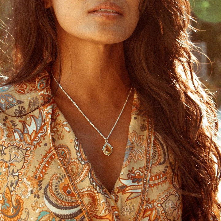 Teardrop Citrine Crystal Necklace