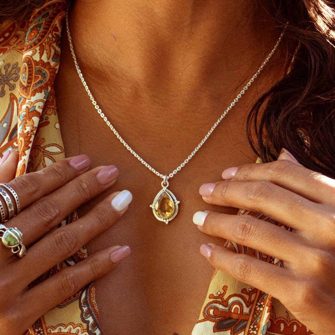 Teardrop Citrine Crystal Necklace