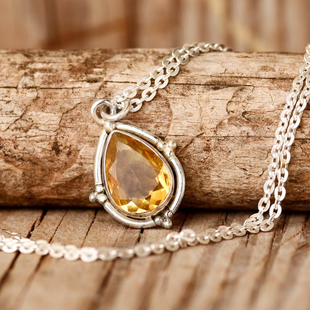 Teardrop Citrine Crystal Necklace