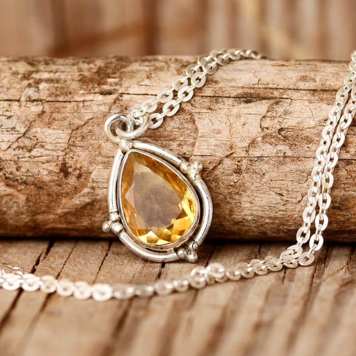 Teardrop Citrine Crystal Necklace