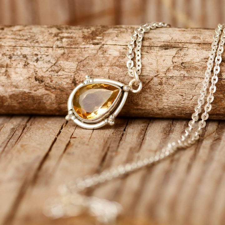 Teardrop Citrine Crystal Necklace