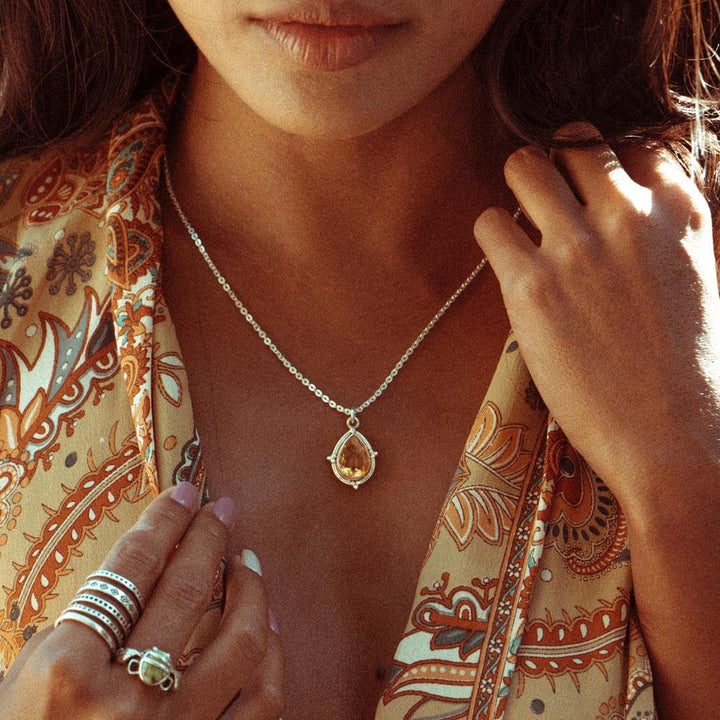 Teardrop Citrine Crystal Necklace