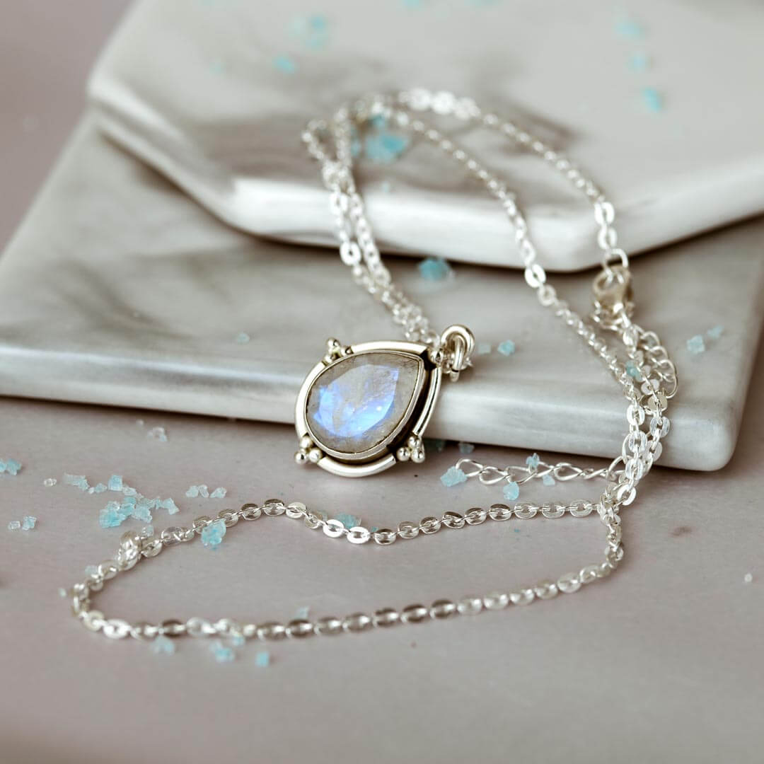 Translucent White Agate Teardrop Necklace with Sterling Silver Chain Fringe shops and Faceted AB Crystals, Moonstone & Turquoise