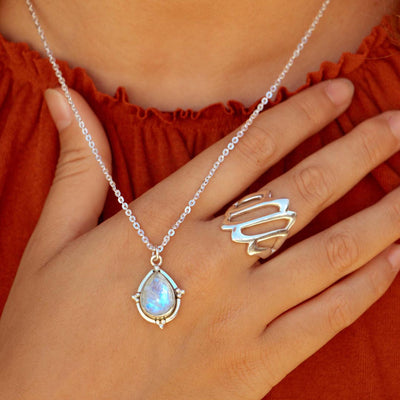 Rainbow Moonstone Set - Ring and Necklace - Boho Magic