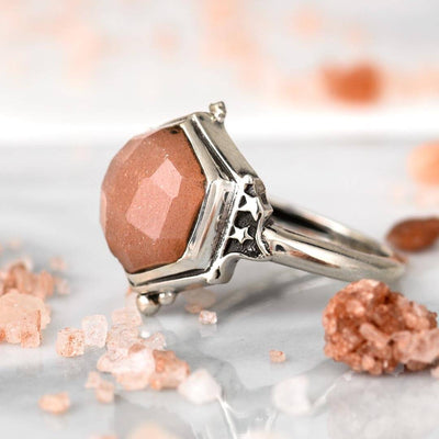 Peach Moonstone Celestial Ring - Boho Magic