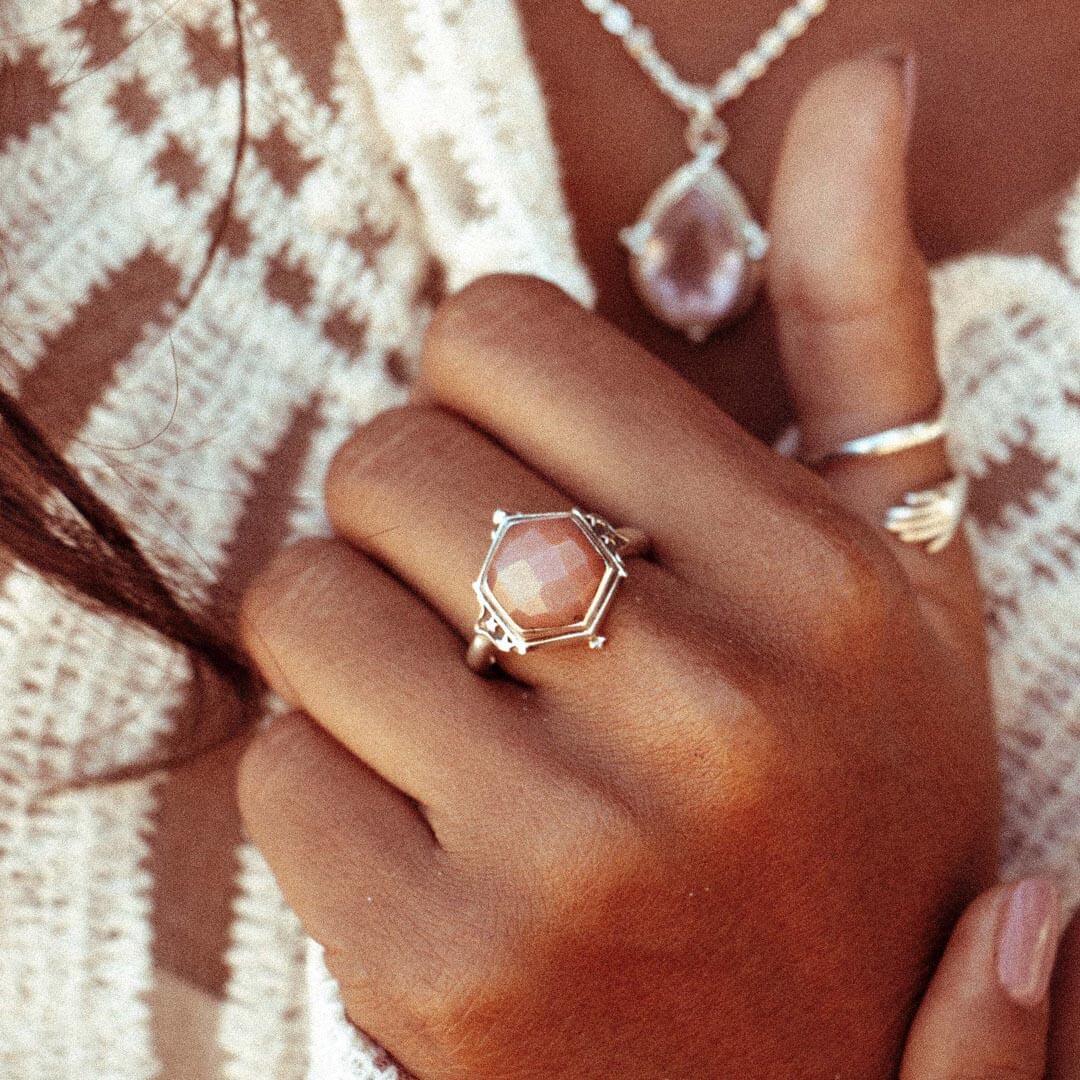 Peach Moonstone Celestial Ring