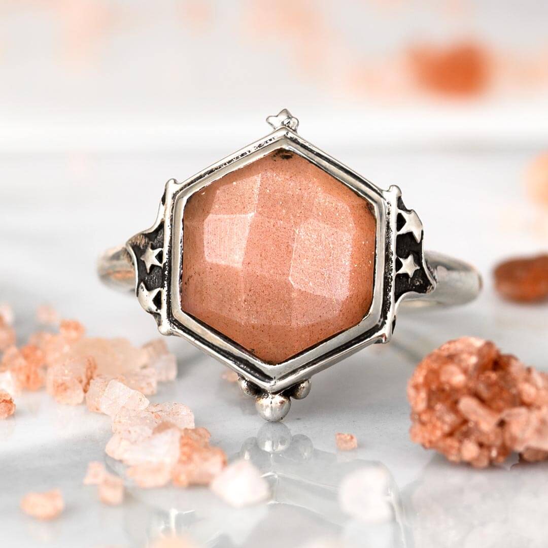 Peach Moonstone Celestial Ring