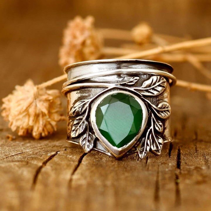 Leaves Onyx Fidget Ring